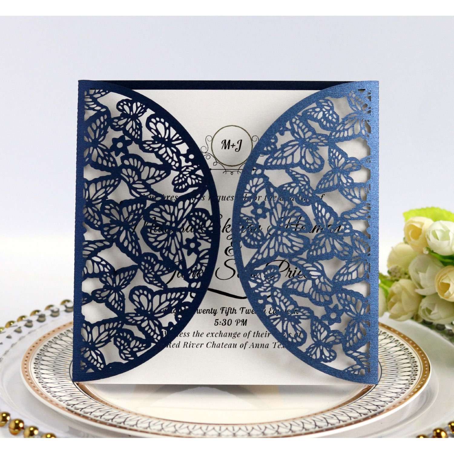 Square Wedding Card Invitation Laser Butterfly Pattern Wholesale 